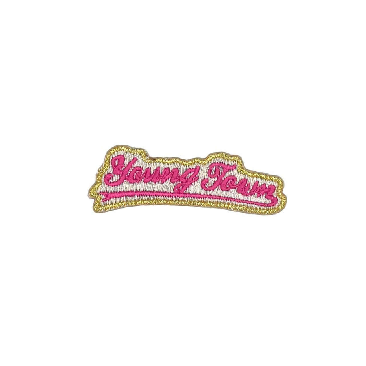 ヤングタウン刺繍ワッペン(ロゴ小)※アイロンワッペン・ステッカー両用タイプ（ピンク）