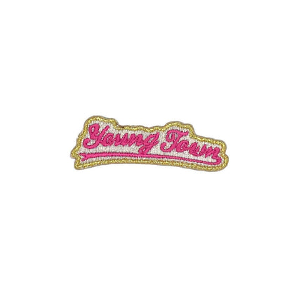 ヤングタウン刺繍ワッペン(ロゴ小)※アイロンワッペン・ステッカー両用タイプ（ピンク）