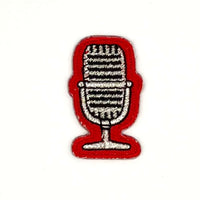 ヤングタウン刺繍ワッペン(マイク)※アイロンワッペン・ステッカー両用タイプ（レッド）