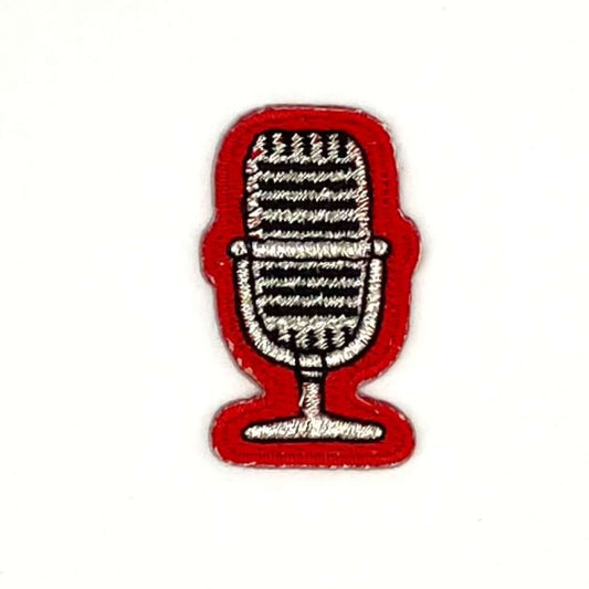 ヤングタウン刺繍ワッペン(マイク)※アイロンワッペン・ステッカー両用タイプ（レッド）