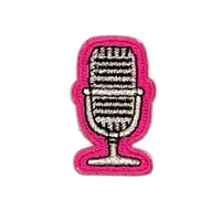 ヤングタウン刺繍ワッペン(マイク)※アイロンワッペン・ステッカー両用タイプ（ピンク）