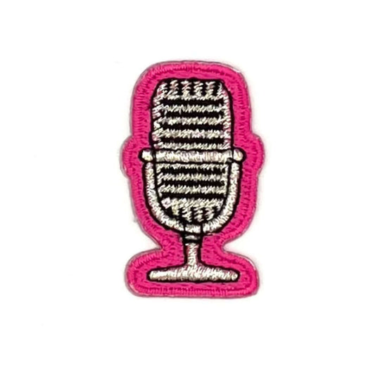 ヤングタウン刺繍ワッペン(マイク)※アイロンワッペン・ステッカー両用タイプ（ピンク）