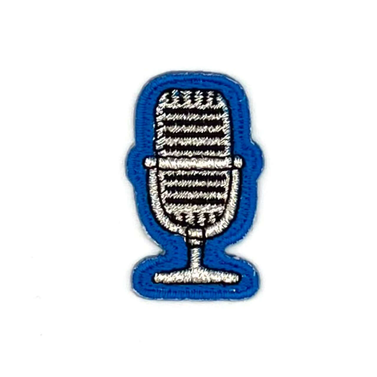 ヤングタウン刺繍ワッペン(マイク)※アイロンワッペン・ステッカー両用タイプ（ブルー）